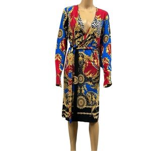 Bold Elements Curve Multicolored Long Sleeve Midi Wrap Dress Imported Large